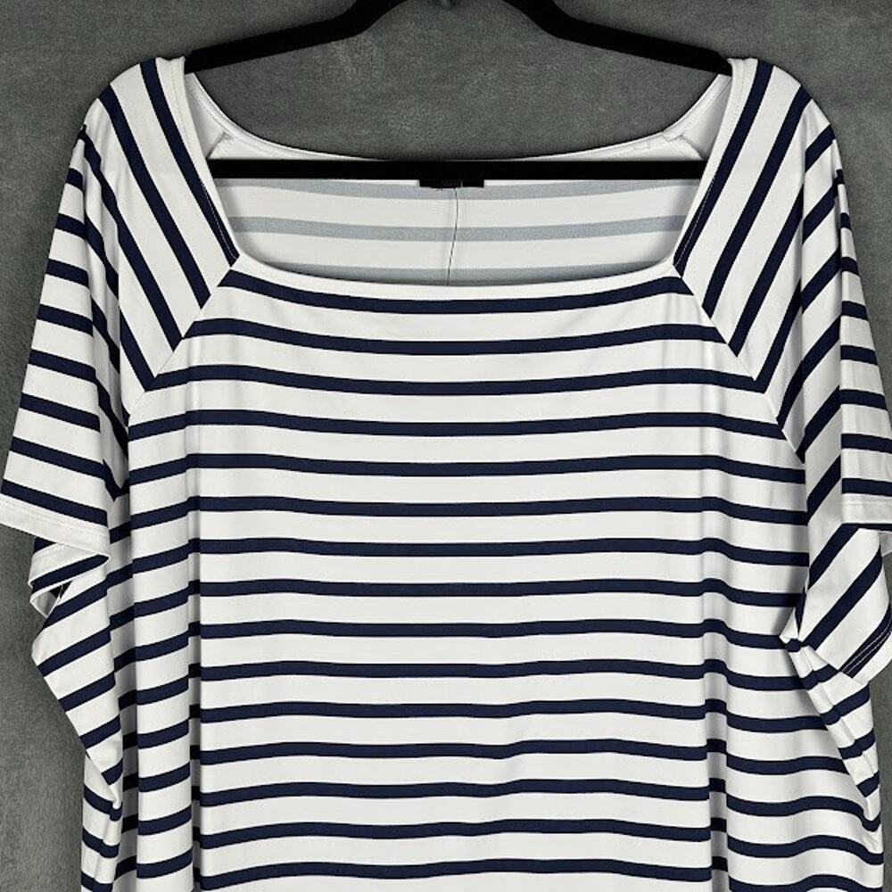 Talbots Top Womens 3X Navy White Striped Stretch Preppy Coastal Resort Nautical - Picture 2 of 12